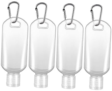 FIXOSHEE 8pcs Refillable Plastic Bottles with Carabiner Hook for Travel Press Dispensing Hand Lotion Containers Leak Resistant Bottles for Shampoo Sunscreen Body Wash for Random Color