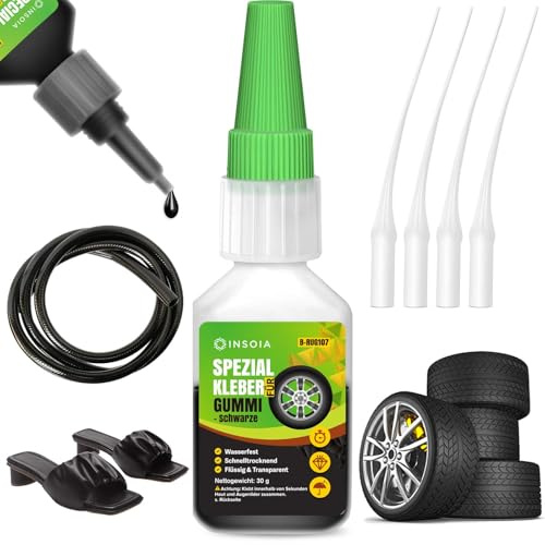Gummikleber Extra Stark Wasserfest für Schuhsohle，Schwarzer 30 G Set | Flüssig Flexible Sekundenkleber , Kleber Reparatur Gummi, Rc Reifen, Schuh, , Auto Dichtungen. Glue Mit 4 PräZisionsspitze