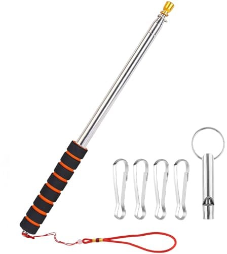 OMIGA Asta Telescopica 3 m Asta Portabandiera in Acciaio Inox Bastone per Bandiera con Clip Impugnatura Antiscivolo e Pieghevole Palo Telescopico per Bandiera Campeggio Guida Turistica Fissa