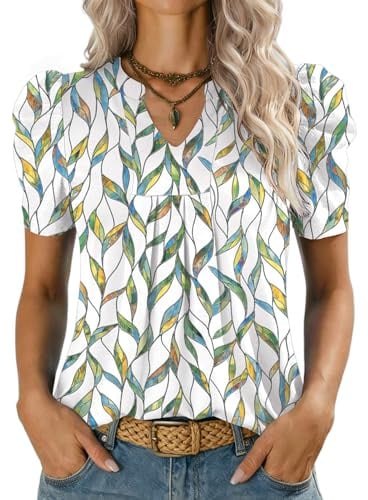 Kistore Ladies Tops Puff Short Sleeve T-Shirt V Neck Summer Tops S-XXL | Lady Top,Womens Summer Tops,V Neck Tops for Women UK,Short Sleeve Blouses for Women UK,Women's Blouses & Shirts,Tunic Tops