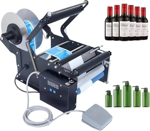 ShaiVrissian ZS-TB16P Halbautomatischer Etikettierer Für Rundflaschen, Manuelle Etikettiermaschine,20-40 Stück/Minute,Flaschenetikettierer Für Glas,Kunststoff Und Metall,Auch Für Dosen