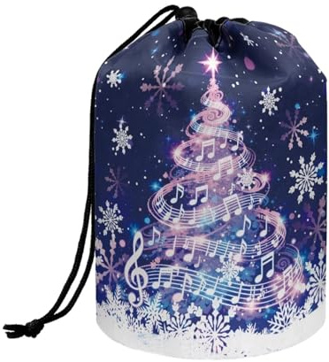 Wnbucioht Christmas Tree Drawstring Make up Bag for Womens Large Stand up Cosmetic Bags Toiletry Bucket Bags Round Organizer for Women Girls Cute Toiletries Bags