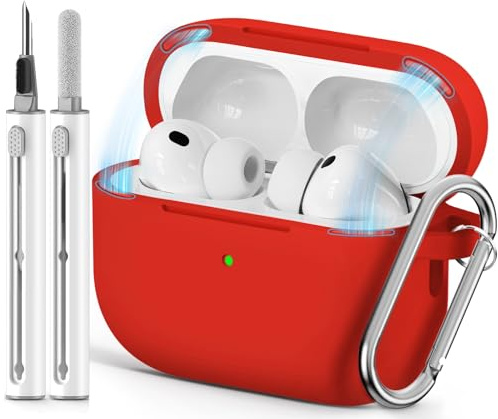Inesore Compatible with AirPods Pro 3 Hülle - Magnetic Noble Red | Silicone Protective Case Cover for Apple Air Pod Pro 3rd (2025), Magnetic Lid Lock Design, with Cleaning Kit