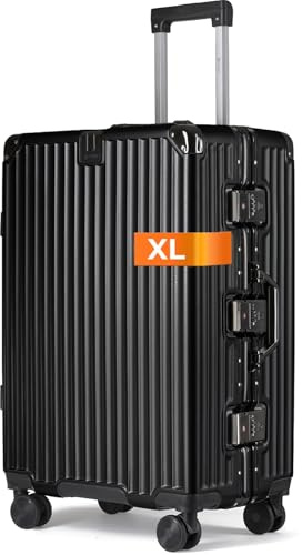 It'Go Aluminium Rahmen Koffer XL Groß Hartschalenkoffer Gepäck mit 4 Rollen Handgepäck Reisekoffer Koffer&Trolleys Schwarz