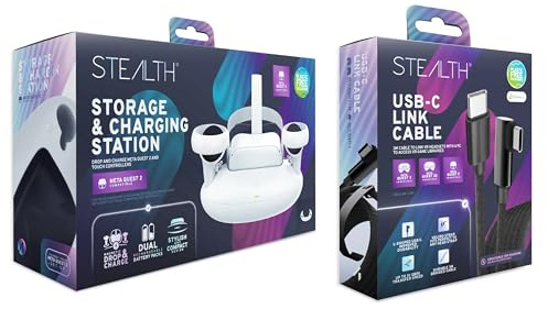 STEALTH Store and Charge Station Compatible with Meta Quest 2 and Link Cable Bundle