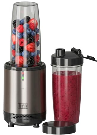 Black+Decker - Frullatore personale 1000W | 700 ml | 2 bottiglie portatili Tritan | Lame inox 304 | Tritura ghiaccio | Lavabile in lavastoviglie | Base antiscivolo | Finitura anti-impronta