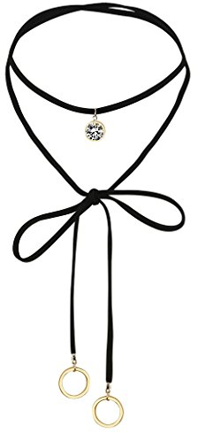 Epinki Damen Choker (Verstellbar), Samt Halsband O-Ring Bow-Knot Form Tattoo Halskette Retro Hoker Schwarz Gold mit Zirkonia, 142CM