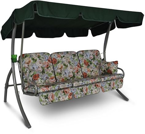Angerer Freizeitmöbel GmbH Hollywoodschaukel Comfort - Gartenschaukel Made in Germany - Schaukel zum Sitzen, Liegen und Entspannen - inklusive Bett-Funktion - einfache Montage (Beige-Bunt geblümt)