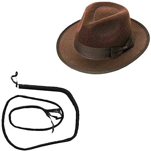 I LOVE FANCY DRESS HUT & PEITSCHE - ZUBEHÖR FÜR - INDIANA JONES -COWBOY ODER WESTERN KOSTÜM= FASCHING UNISEX VERKLEIDUNG