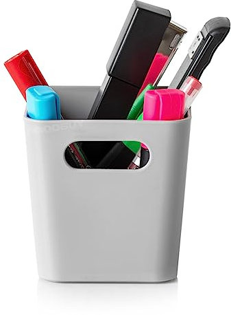 [Pack of 5] Small Grey Plastic Square Desktop Pen Pots