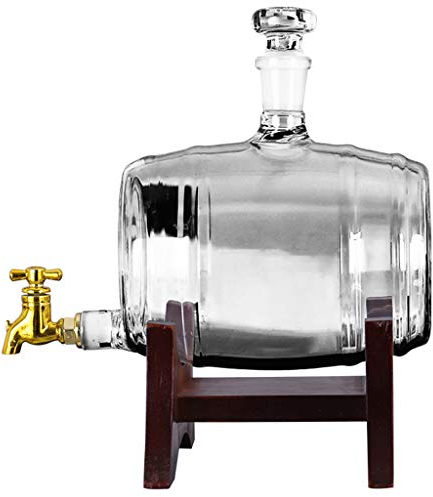 Oak barrel DOOST Handmade bucket decanter with wooden frame, beverage dispenser, wine, whiskey, brandy, tequila, bourbon, scotch, rum and liquor