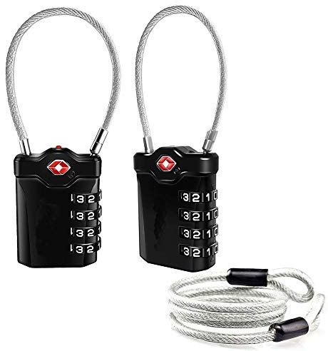 Newace Lucchetto TSA per Valigia 2 Pezzi Lucchetto Combinazione per Armadietto Palestra con Funzione di Avviso Bagagli Aperta e Cavo in Acciaio (Nero)