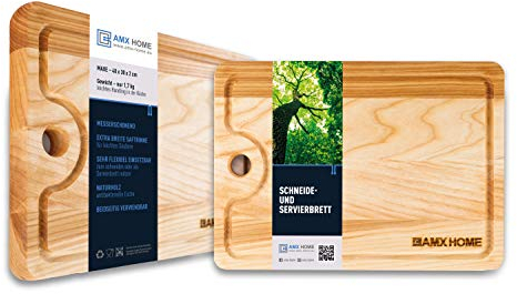 AMX HOME Chopping Board with Juice Groove 25 x 35 cm Ash Kitchen Board Can be Used as Serving Board Chopping Board Steak Board Meat Board Bread Board