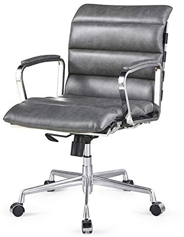 Cherry Tree Furniture Kingston Vintage Effect Faux Leather Office Chair with Chrome Frame & Aluminium Base (Grey PU)