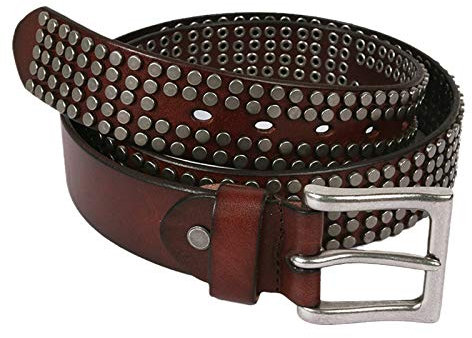 YZJYB Nieten Echtes Leder Gürtel mit Legierung Dornschließe Herren Damen 38cm Breit Punk Rock Style Ledergürtel 105cm - 125cm Kürzbar,Braun,120CM