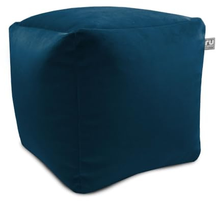 rucomfy Beanbags Velvet Cube Footstool Luxury Bean Bag Pouffe, Home Living Room Furniture Foot Rest. Soft Furnishings Decor for Bedroom or Lounge. Machine Washable - 38 x 38 x 38cm (Peacock Blue)