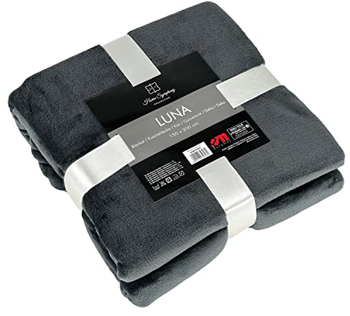 Euromat Flanell Mikrofaserdecke Kuscheldecke Decke Bettüberwurf 150x200 cm (Dunkelgrau Graphit)