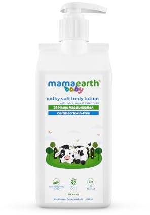 Mamaearth Milky Soft Baby Body Lotion 400 ml mit Hafer, Milch & Calendula – Babylotion für Neugeborene, Babys & Kinder, pH 5,5, Hypoallergene Formel, Ohne Parabene