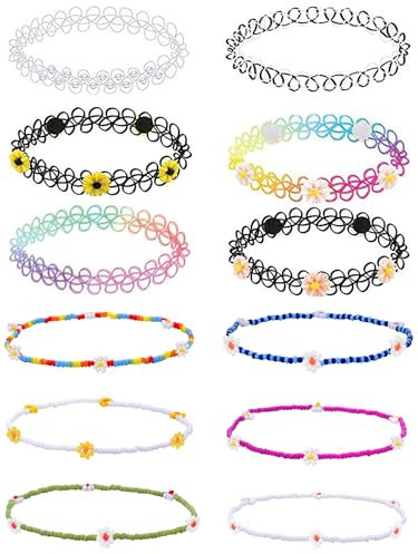 BodyJ4You 12-teiliges Choker-Halsketten-Set, Henna-Tattoo, elastisch, für Damen und Mädchen, Geschenkpackung, Kunststoff, nicht bekannt
