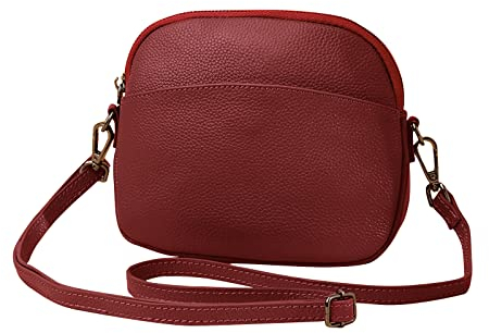 FANDARE Superleicht Schultertasche Echtleder Umhängetasche Damen für Arbeitstasche Reise Freizeit Schule Crossbody Bag Rot