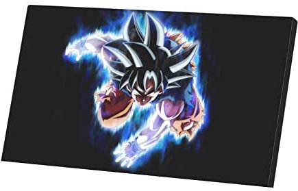 Wandbild, Kunstdruck auf Leinwand, Dragon Ball Super Son Goku Master Super Saiyan Ultra Instint 4 auf schwarzem Hintergrund, Anime Manga Japan (107 cm x 60 cm)