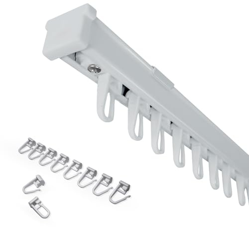 Home-Vision Gardinenschiene Serie Y Grau mit Faltenlegehaken 240cm | Vorhangschiene 1-läufig, 4 Farben Schienen Aluminium, Inkl. Befestigungsmaterial, für Schiebevorhang