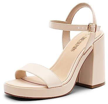 DREAM PAIRS Heels for Women Block Chunky Platform High Heels Open Toe GISELLE Fashion Wedding Party Evening Prom Dance Ankle Strap Dress Pump Sandals Shoes,Size 9,Nude