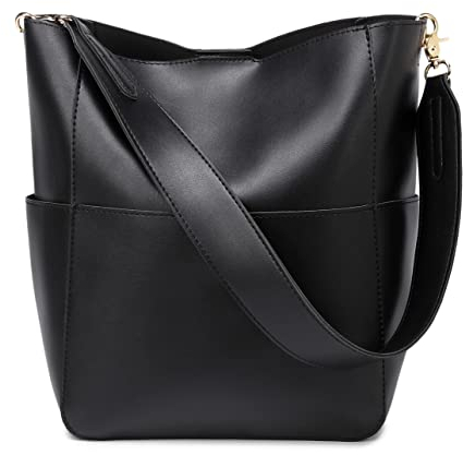 ZJIMLIN Damen Handtasche Designer Veganes Leder Hobo-Handtaschen Schultereimer Crossbody Geldbörse, schwarz