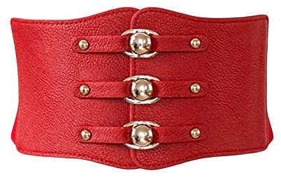 Diyafas Damen Elastischer Kleidergürtel Breiter Gürtel Frauen Taillengürtel Korsett, Rot, Einheitsgröße