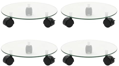 vidaXL Pflanzenroller 4 STK. 28 cm Hartglas Rund, Rolluntersetzer Pflanzen, Blumenroller, Blumentopf Rolluntersetzer, Rolluntersetzer Blumen