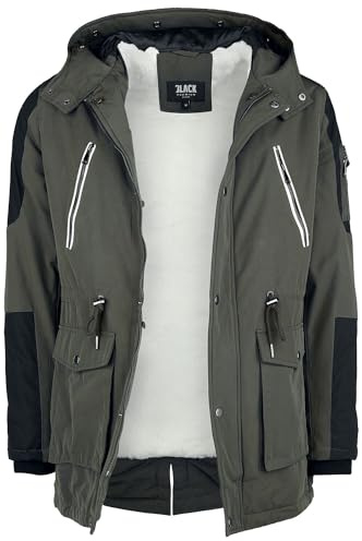 Black Premium by EMP Herren olivfarbene Winterjacke mit Kunstfellkragen S