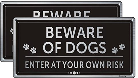 Goodvia 2-Pack Beware of Dogs Sign Brushed Aluminium 5.9 x 11.8 Inches, Rust Free Metal UV Protected Weather Resistant Durable Ink Easy to Mount