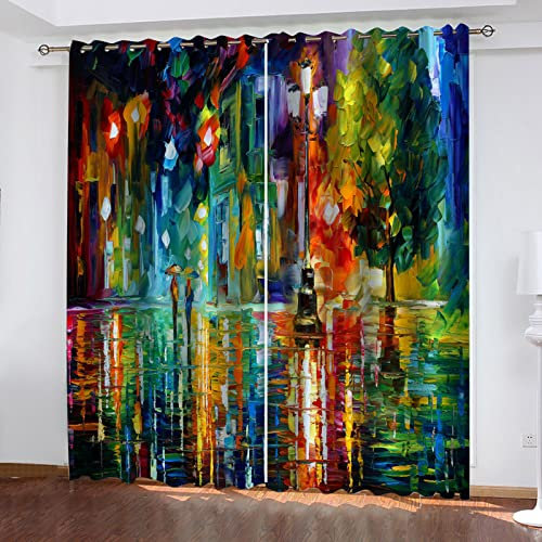 Outdoor Curtains For Pergola Gazebo 2 Panels 110X102 Inch Drop Oil Painting Figures In The Rain Blackout Curtains For Kids Boys Girls Bedroom Living Room Nursery Soft Thermal Insulated Eyelet Window
