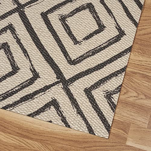 Estores Basic Alfombra Vinilica Salon Premium Alfombras de habitación Comedor baño Cocina Lavable Antideslizante y Resistente para Interior y Exterior Geom Negro 160x230 cm