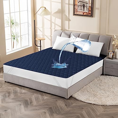 mafudoxi Wasserdichter Matratzenschoner 140x200cm, Atmungsaktive Matratzenauflage, Mikrofaser Matratzenbezug, Wasserfeste Matratzenschutz Inkontinenzunterlage Waschbar - Navy