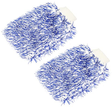 M METERXITY 2 Pack Dust Removal Gloves - Household Plush Mitten, Soft & Fluffy, Apply to Kitchen/Garden/Room (9.06 x 6.3 Inches, Blue White)
