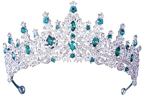 F Fityle Tiara und Krone für Frauen, Kristall, Königin, Strass, Prinzessin, für Mädchen, Braut, Hochzeit, Haarschmuck für Brautgeburtstagsfeier, GRÜN
