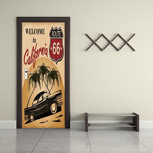 Autocollant Porte Affiche 3D Rétro et voiture Sticker Porte PVC Imperméable pour Décoration Mur Salon Cuisine Chambre Salle L77 x H200cm