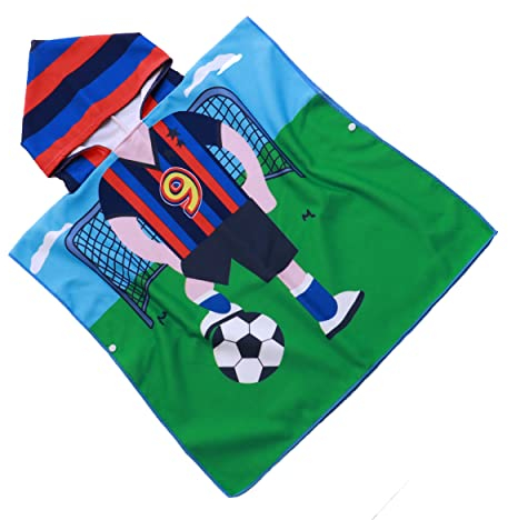 FEBE Badeponcho Kinder Fußballer Badetuch Mit Kapuze Bademantel für Kleinkind