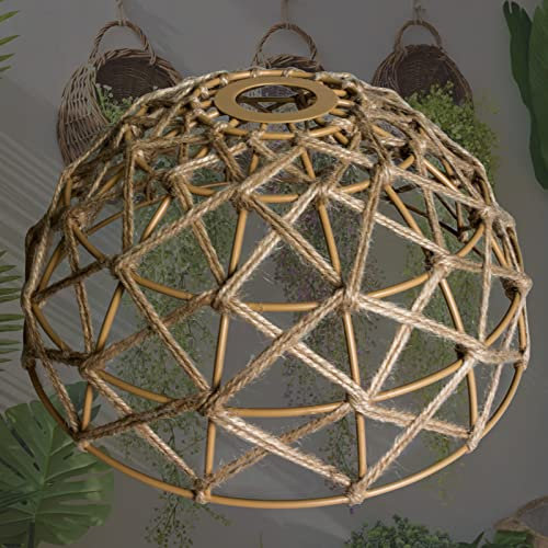 Light Shades Vintage Round Ceiling Light Lampshade Retro Hemp Rope Bowl Boho Shade Pendant Lamp E27 Metal Woven Wire Light Hallway Lights for Bedroom Dining Room Kitchen