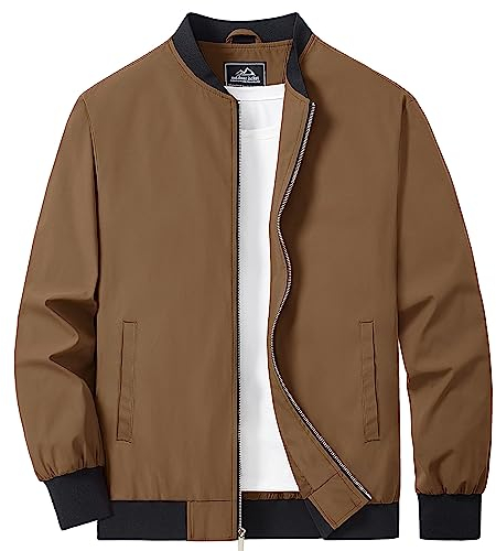 MAGCOMSEN Herren Bomberjacke Frühling Herbst Windbreaker Jacke Klassik Leicht Arbeitsjacke Männer Reißverschluss Baseballjacke Bequeme Freizeit Sportjacke US Army Outdoorjacke Braun L