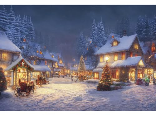 YongFoto 1,5x1m WeihnachtenHintergrundSzene Schön Winter Haus Dorf Weihnachten Kiefern Schneefeld Bunt Foto Hintergrund für Weihnachtsparty Festival Zuhause Poster Familie Fotografie Zubehör