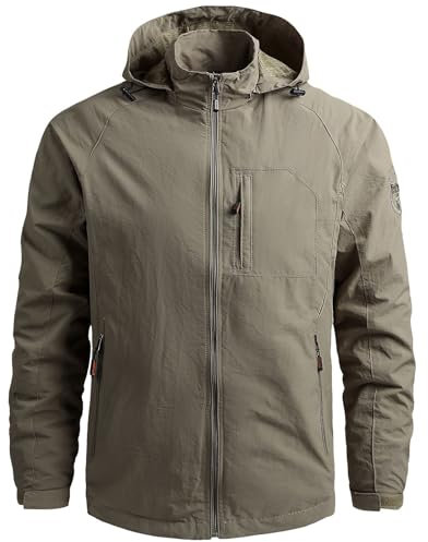 Aotoyou Blouson Imperméable Pour Homme Veste Outdoor Coupe Vent Manteau Résistant Pluie Veste Randonnée Camping Chasse Pêche Tissu Comfortable Kaki S