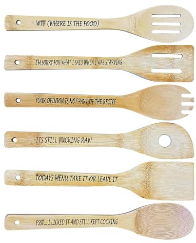 6PCS Funny Wooden Spoon Set for Cooking, Engraved Wooden Coffee Spoon with Funny Sayings, Cooking Utensils Set Wooden Cooking Utensils Wooden Spoon Set Personalized Wooden Spoons (C)