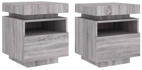 vidaXL Nachttische mit LED-Leuchten 2 STK. Grau Sonoma 40x39x48,5 cm