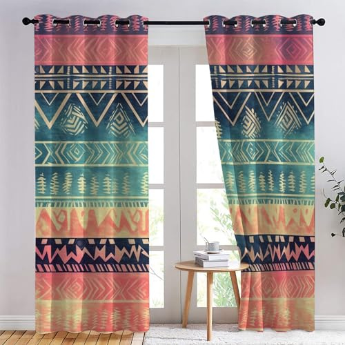 SZLYZM Boho Ethno Vorhänge, Verdunklungsvorhänge mit Muster Tribal, Vorhang Blickdicht mit Ösen, Gardinen für Wohnzimmer Schlafzimmer Kinderzimmer Deko 2er Set - 245x140 (H X B)