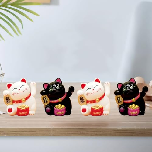 Auto Solar Winken Händen Glückliche Katze, Lucky Cat Solar Wackelfiguren Tanzende Winkekatze, Solarfigur Statue Auto Armaturenbrett Ornamente, Wackelfigur für Auto Haus Oder Büro (2 Weiß 2 Schwarz)