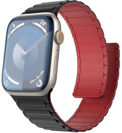 TiMOVO Correa magnética compatible con Apple Watch de 42/44/45/46/49 mm, correa de repuesto deportiva con imán fuerte para iWatch Ultra 2 Ultra SE2 SE Series 10 9 8 7 6 5 4 3 2 1,Negro Rojo
