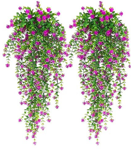 LONGHAO 2 pcs Plantas Colgantes Artificiales Decorativas,Colgantes de Hiedra Flores Plantas,Planta Artificial Colgante,Plantas Colgantes Artificiales Flores,para La Oficina,La Hogar (Color Rojo)