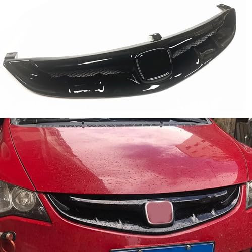 Parrillas de carreras negras brillantes para Honda Civic FD2 JDM 2006-2008, rejilla delantera, Kit de malla para capó de entrada de parachoques superior de coche